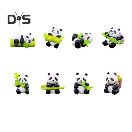 8Pcs/Set Bamboo Panda Figurine PVC Sitting Lying Lucky Panda Statue Sculpture Mini Animal Model Home Office Desktop Decoration Ornament