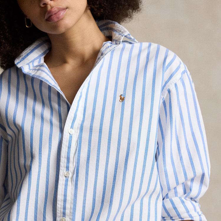 Polo Ralph Lauren Ss24 Striped Logo Embroidered Single-Breasted Loose Long Sleeve Shirt Women Shirts White WMPOSHTNDO20596-999