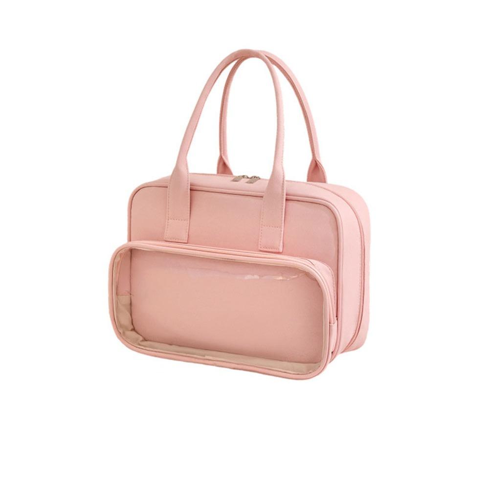

PVC Handheld Cosmetic Case Large Capacity Toiletry Bag Fashion Makeup Bag Girls рожевий