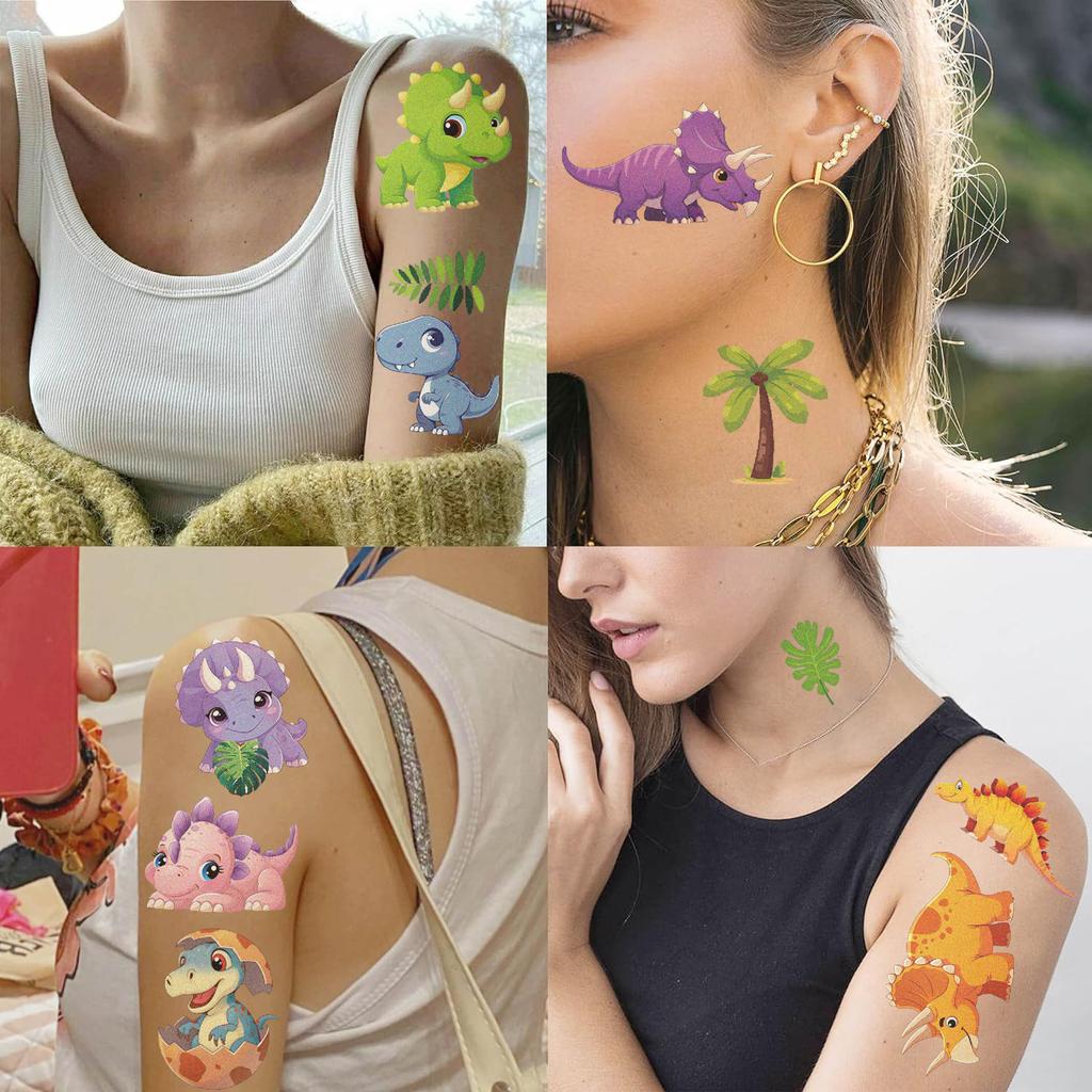 10Pcspack Cartoon Dinosaur Tattoos Stickers Cute Birthday Party Temporary Tatt-Oos Sticker Funny Christmas Gift Toy