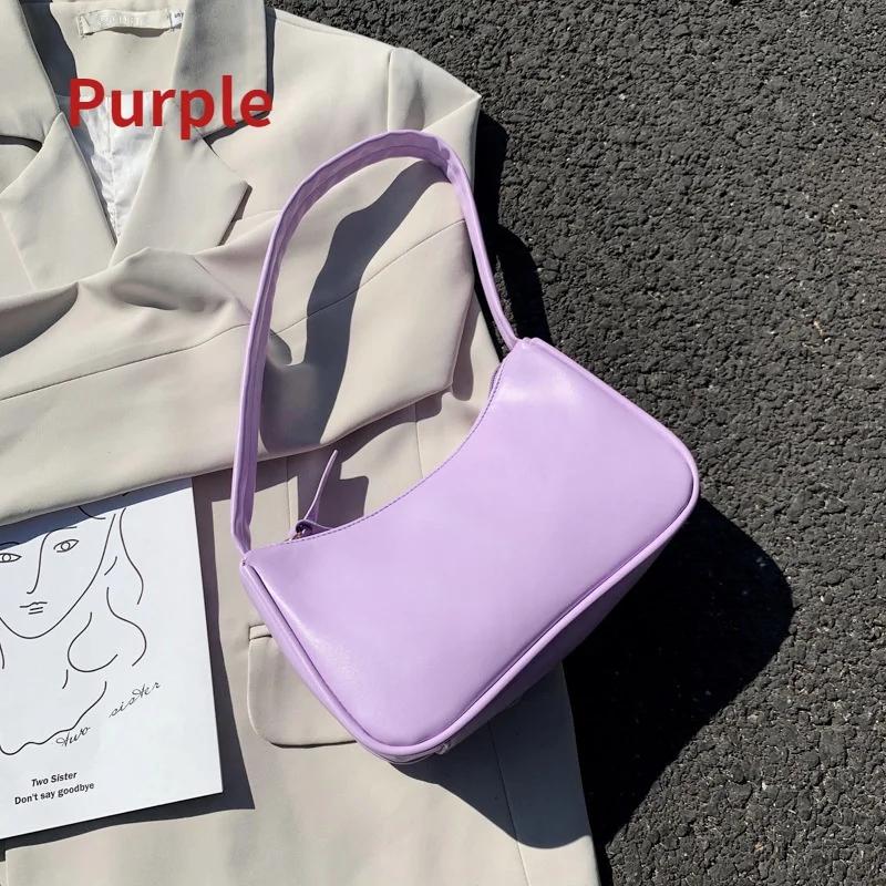 Women Travel Shoulder Bags Female PU Leather Zipper Shopping Underarm Bags Pure Color Small Purse  Purses and Handbags