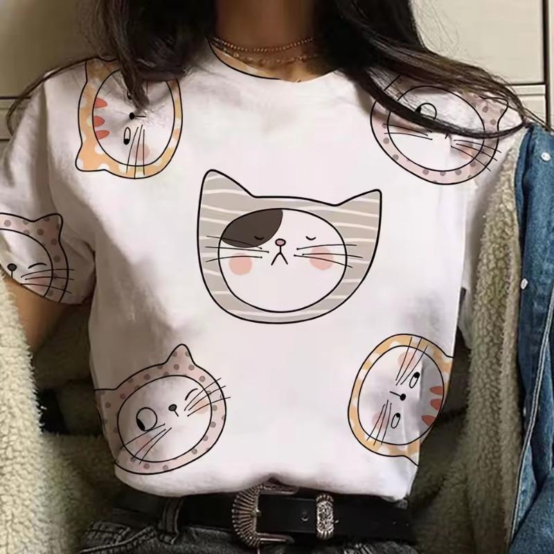 3D-tryckt söt djur-t-shirt för kvinnor roliga kattgrafiska t-shirts sommarmode överdimensionerade t-shirts kortärmade toppar med rund hals