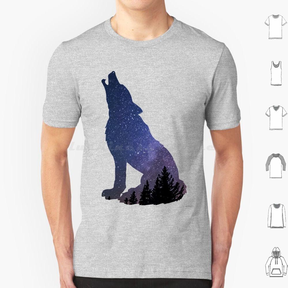 Wolf Howling At The Night Sky T Shirt Big Size 100 Cotton Wolf Night Sky Howl Forest Silhouette Purple Dark Stars Animal Wild S