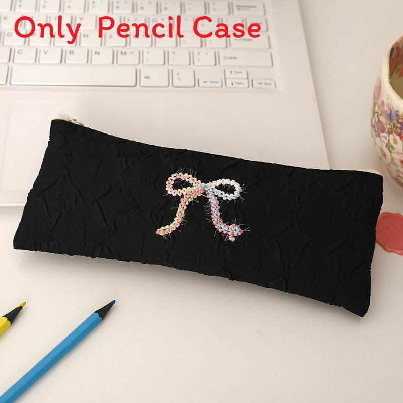 Polyester Bow Pencil Case With Large Capacity For Students And Girls