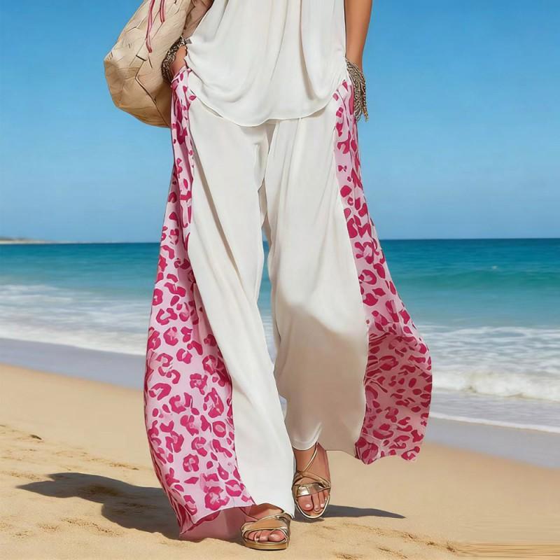 Women's Printed Stitching Trendy Wide Legs Slimming Design Personalized Street Style Comfortable Suit