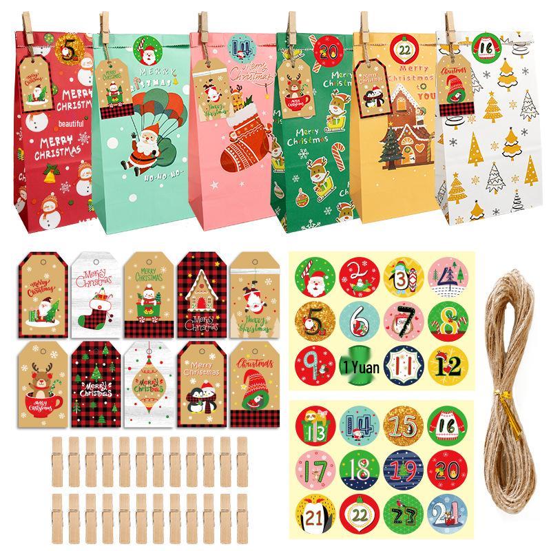 Christmas Countdown Advent Calendar Gift Bags - 24 Set Holiday Candy Packaging