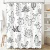 Hand Drawn Cactus Shower Curtain Bathroom Decor Unique Home Accessory for Your Bathtub or Sink Area White Black Color with Flowe