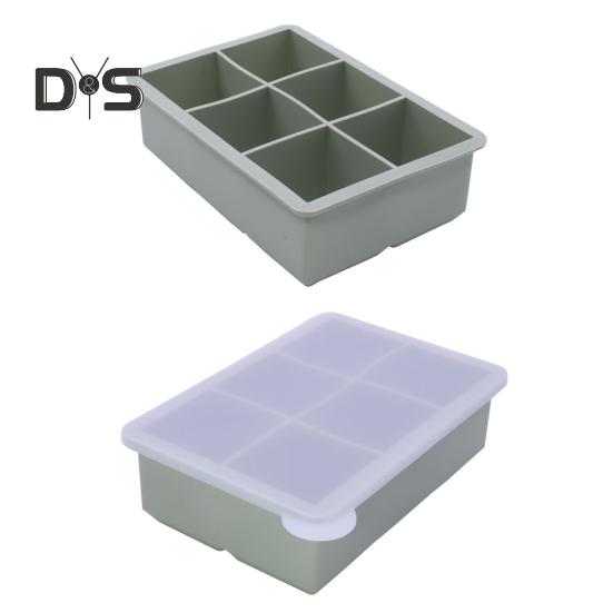 Large Square Ice Cube Tray with Lid Stackable Space Saving Ice Maker Easy Release Whiskey Cocktail Ice Cube Molds for Freezer Herbs