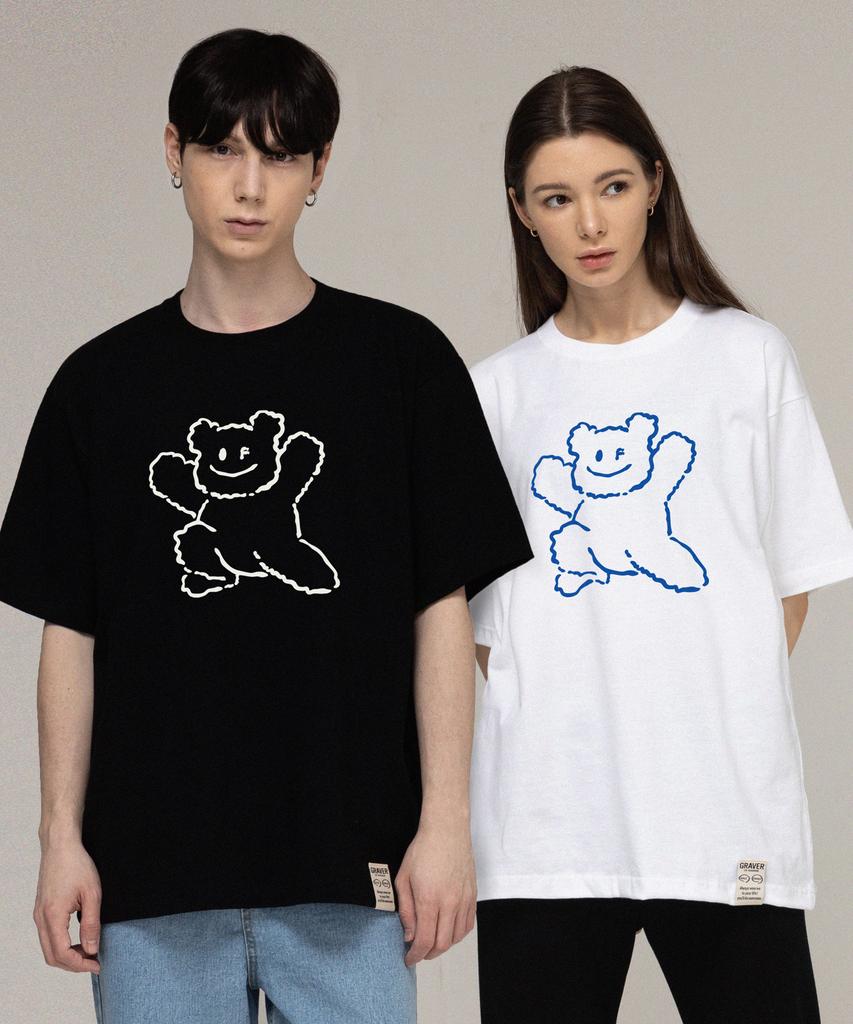 GRAVER [Unisex] Big Line Bear Smile Short Sleeve T-Shirt_Black