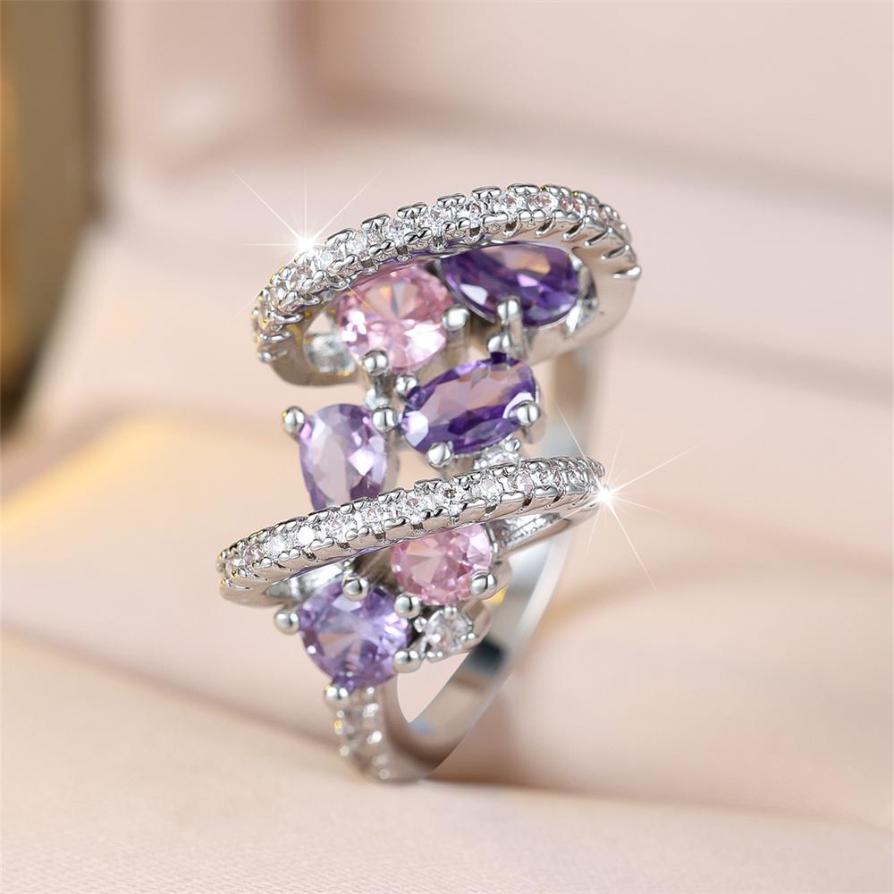 Lila Kristall Ovaler Stein Rosa Zirkon Ringe Für Frauen Vintage Kupferfarbe Verlobung Hochzeit Schmuck Braut Valentinstag Geschenke 8 gray