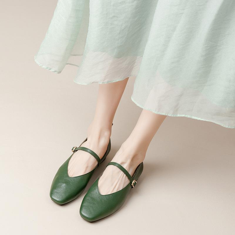 Kožené babičkovské boty na silném podpatku s páskem Mary Jane, francouzská čtvercová špička, dámské boty na středním podpatku, nové jarní a podzimní univerzální dámské boty