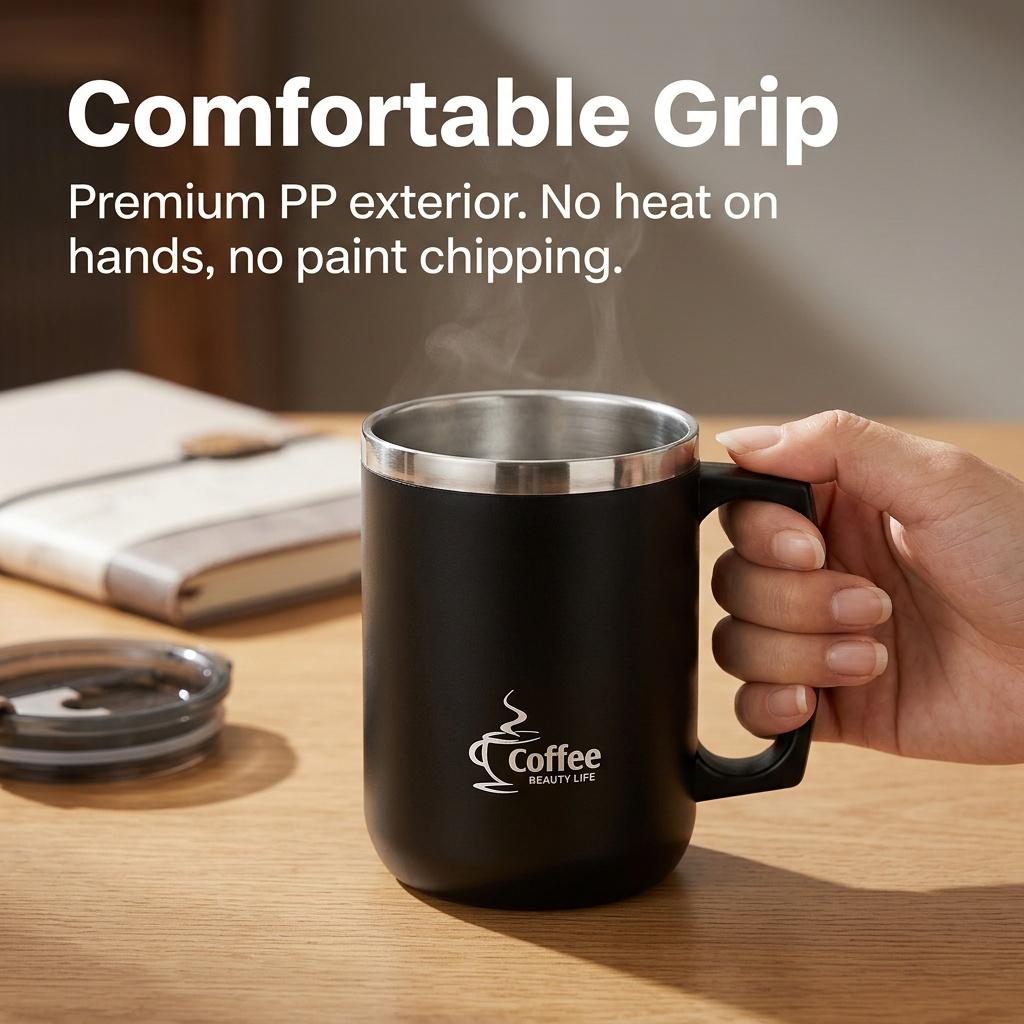 Thermal Coffee Mug Travel Tumbler with Handle Lid 304 Stainless Steel Insulated Water Cup Leakproof Portable Thermos Bottle