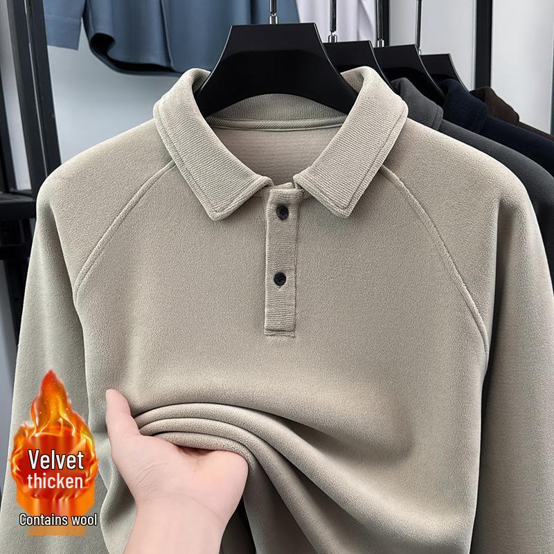 Men s Plus Velvet Thickened Hoodie with Polo Collar - Soft, Warm Autumn/Winter Style 2XL