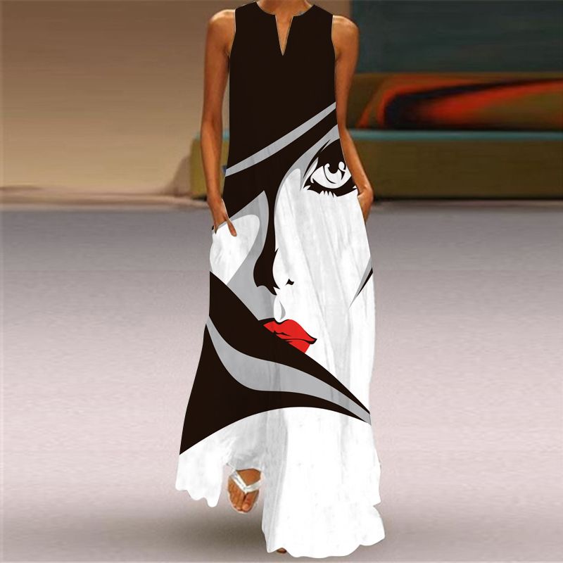 Dress Women 3D Print Peacock Dragon Big Elephant Horse Tiger Lion Animal Pattern Sleeveless Maxi Dress