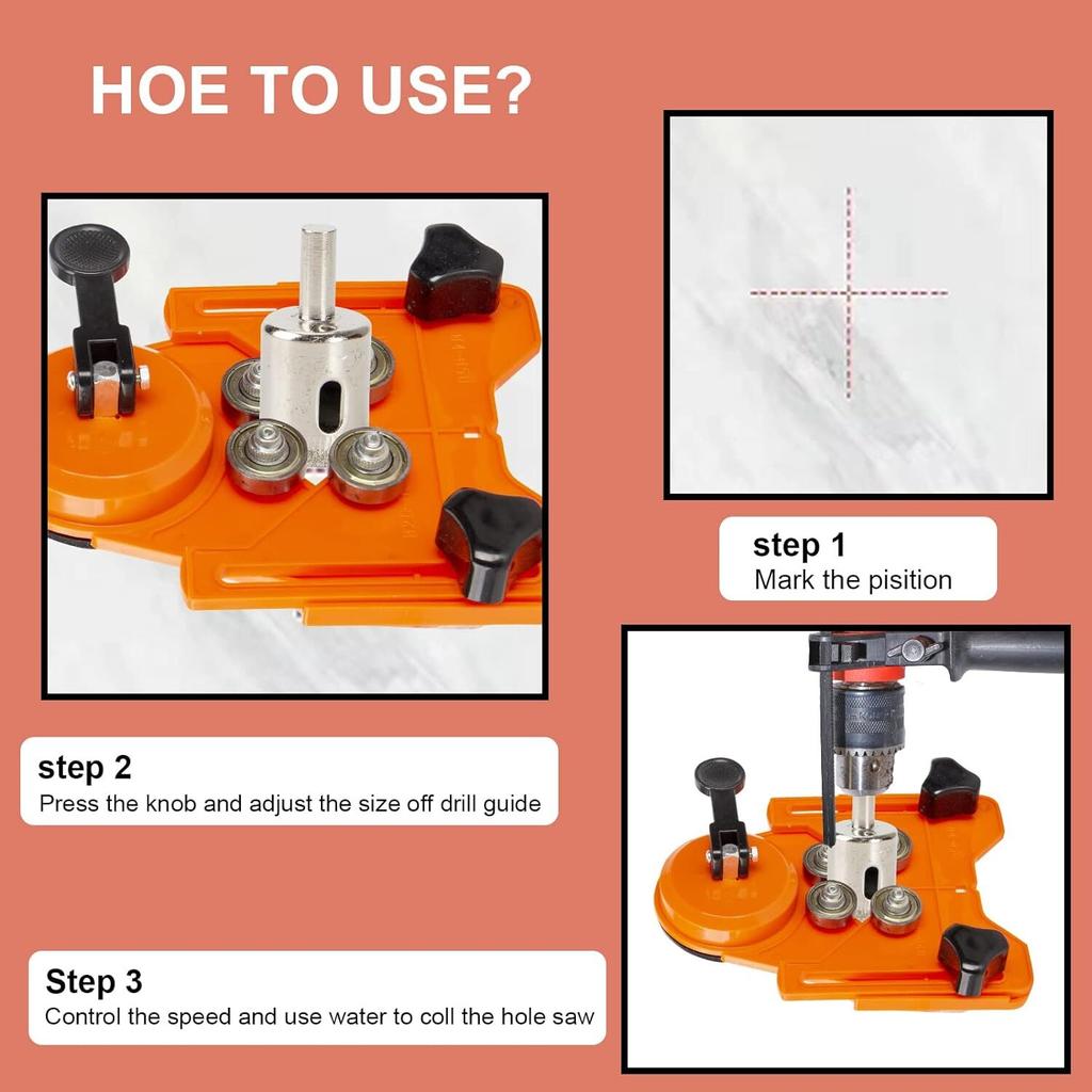 Meccion Hole Saw Guide adjustable 4mm - 80mm with Vacuum Base Sucker Core Bit Guide Openings Locator for Glass, Diamond, Marble, Ceramic Tiles