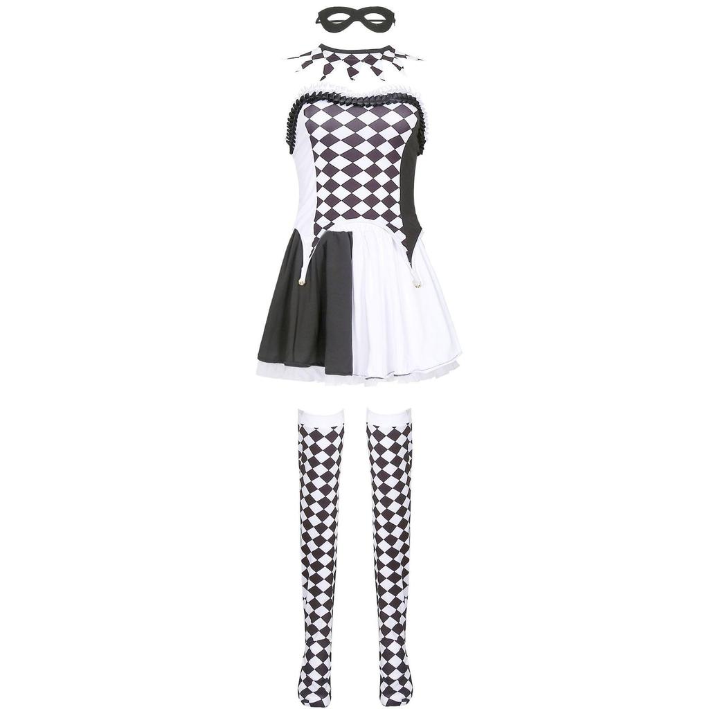 S-XL Drag Queen Vampir Clown Karomuster Harlekin Halloween Dämon Kostüm