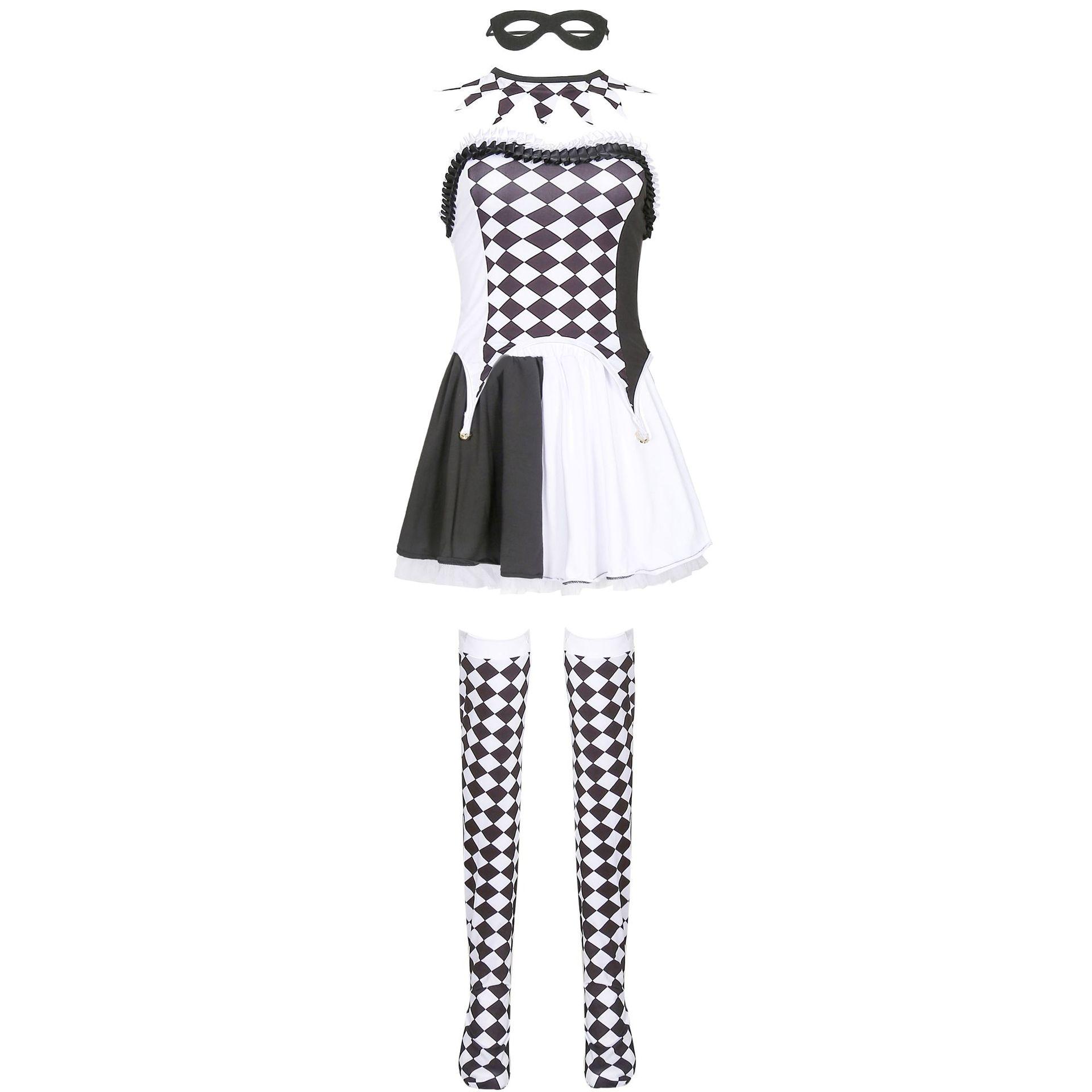 

S-XL Drag Queen Vampire Clown Plaid Harlequin Halloween Demon Costume Extra Large