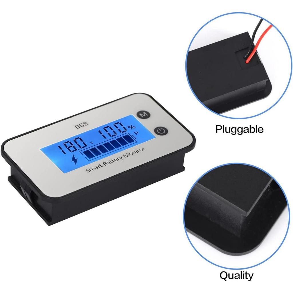 IPX7 Batteriekapazitätsmonitor, DC 7-100 V Batterieprozentsatztester 12 V 24 V 36 V 48 V LCD-Anzeige Auto Fahrzeug Marine RV Batterieladeanzeige