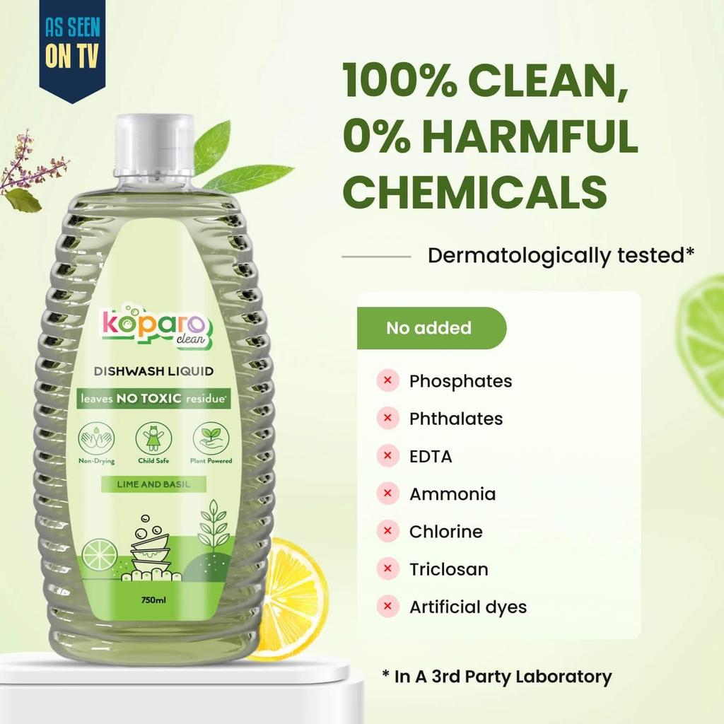 Koparo Biologisch Afwasmiddel | 750ml | Limoen en Basilicum Geur | Natuurlijk, Plantaardig & Milieuvriendelijk | Verwijdert Hardnekkig Vet, Zacht voor Handen | Bab