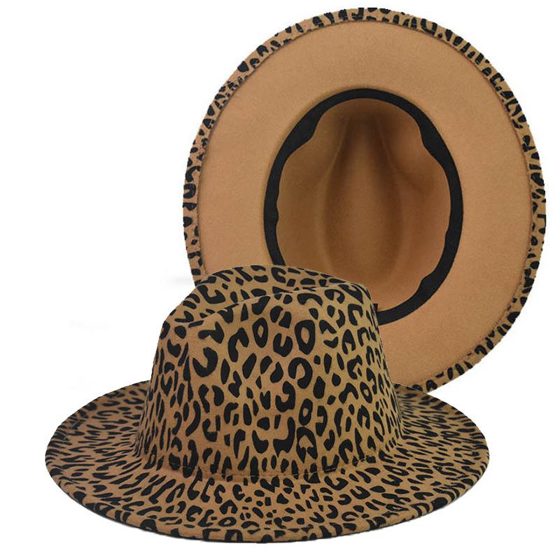 Inner Solid Color Outer Leopard Print Six-Color Top Hat Big Brim Jazz Hat Wind Felt Hat Hat
