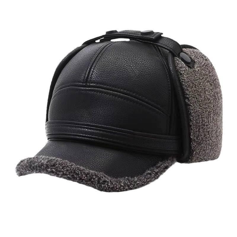 Winter Cotton Thickened Ear Protection Hat Leather Baseball Caps Adjustable