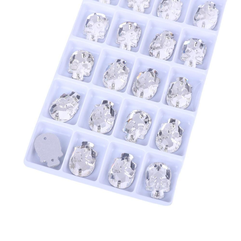 Skull Flat Bottom Double Hole Glass Hand Seam Drill White Ab Crystal Flat Buckle Diy/Double Hole Gem Drill