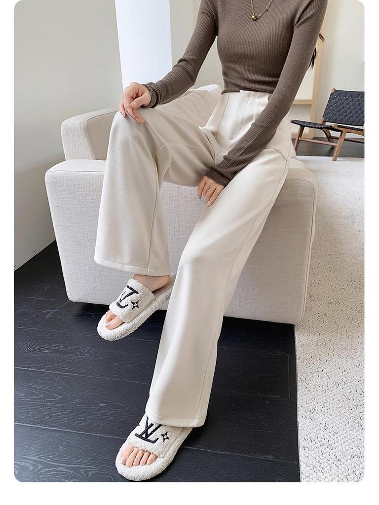 Ai Xuan Grey Acetate Wool Straight Leg Trousers - 2025 Autumn/Winter Women's High-End Narrow Leg Casual Pants