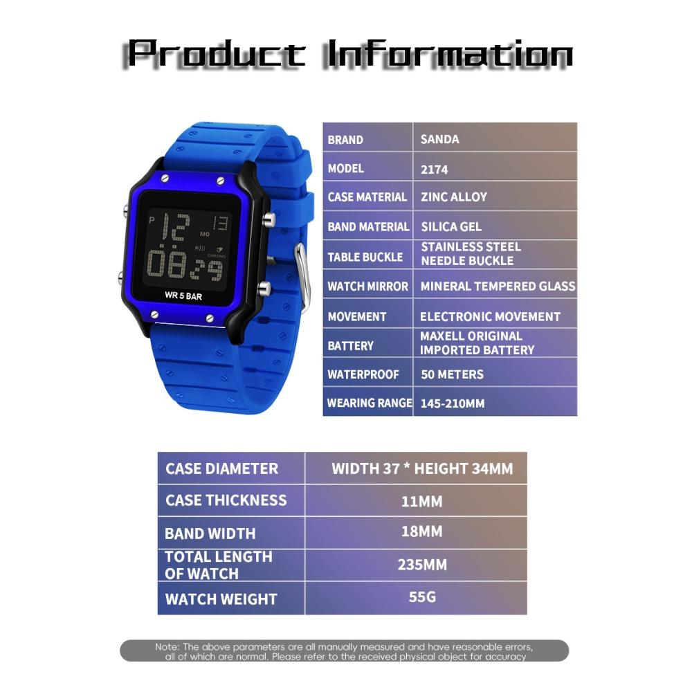 SANDA Electronic Watch Multifunctional Waterproof Sports Electronic Watch Fashion Trend Silicone Band Electronic Watch