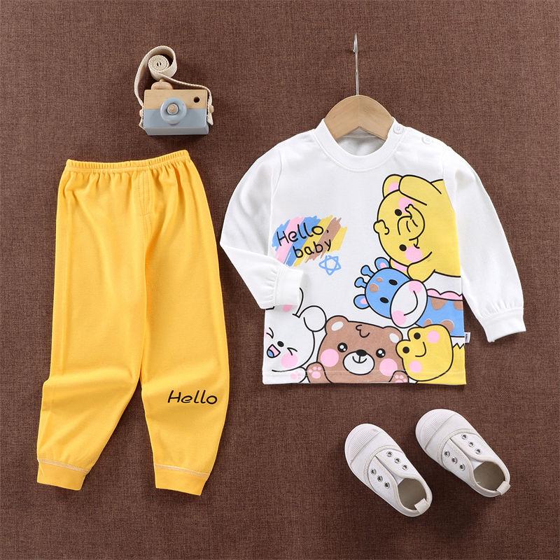 

2026 Summer Children Long Sleeve Pant Underwear Suits Baby Spring O-Neck Cartoon Cotton Pajama Set Home Wear Clothing Suit for Girl Boy 73 cm