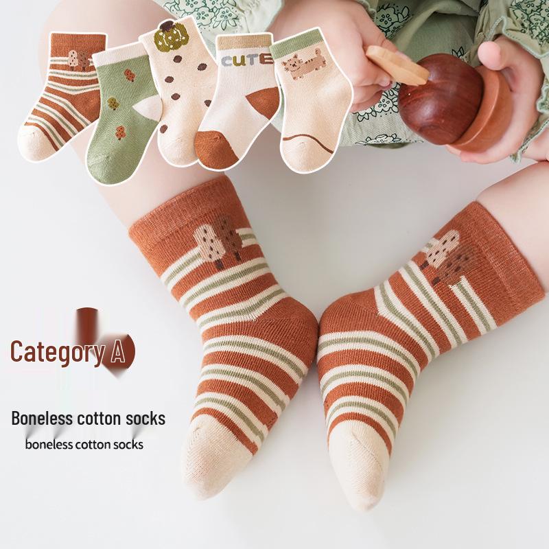 

25 пар осенних мультяшных полосатых носков до середины икры с котиками - бесшовный гребенной хлопок класса А для новорожденных, малышей и детей постарше M 4-6 years (14-16cm)