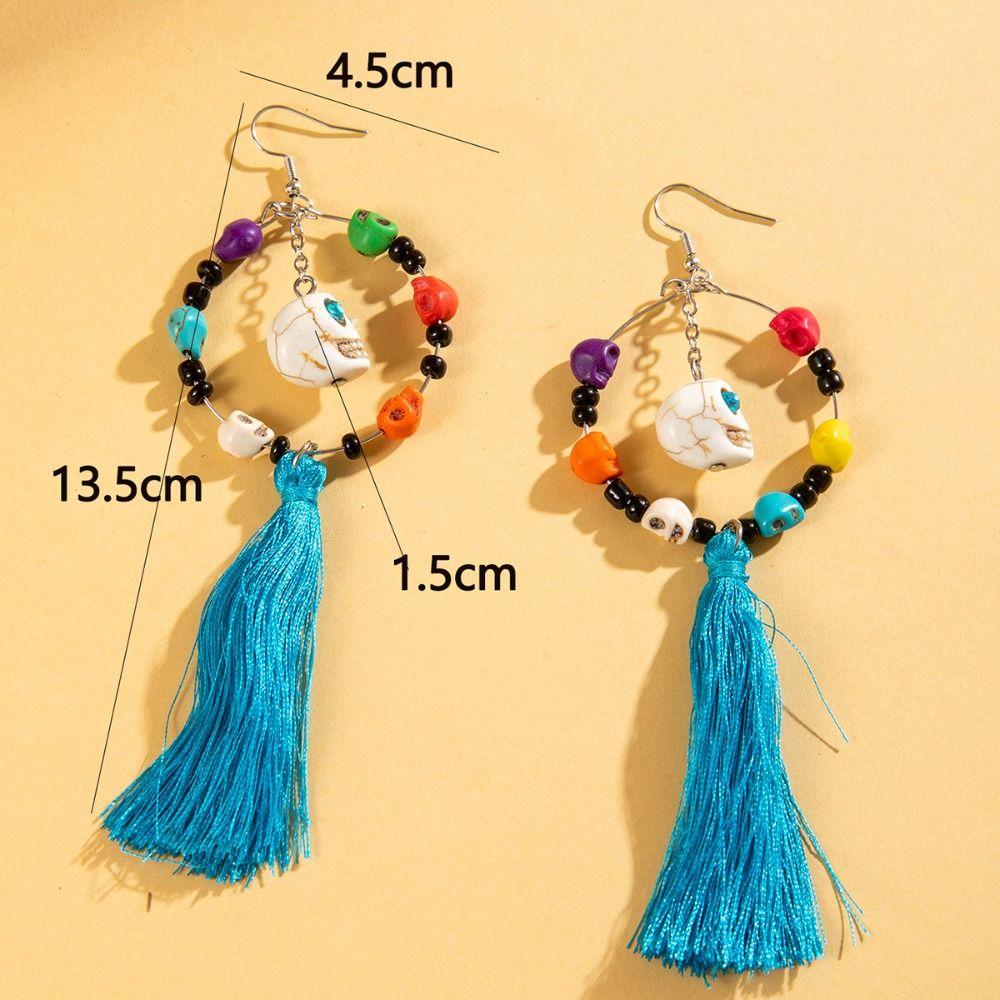 Colorful Skull Drop Earring Rice Bead Pumpkin Earrings Fun Halloween Earrings  Women