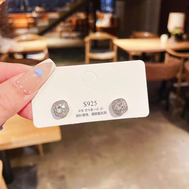 Classic Micro-Inlaid Super Shiny Square Diamond Earrings For Women Simple And Cool Style Earrings