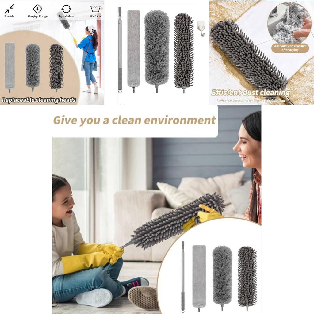 Extendable Feather Duster Brush Set With Telescopic Handle For Home Cleaning And Dust Removal