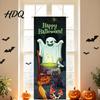 Entrance Door Decorations Halloween Flag Banner Backdrop, Spooky Pumpkin Witch Ghost Hanging Easy Home Decor Background Decoration for Indoor Outdoor