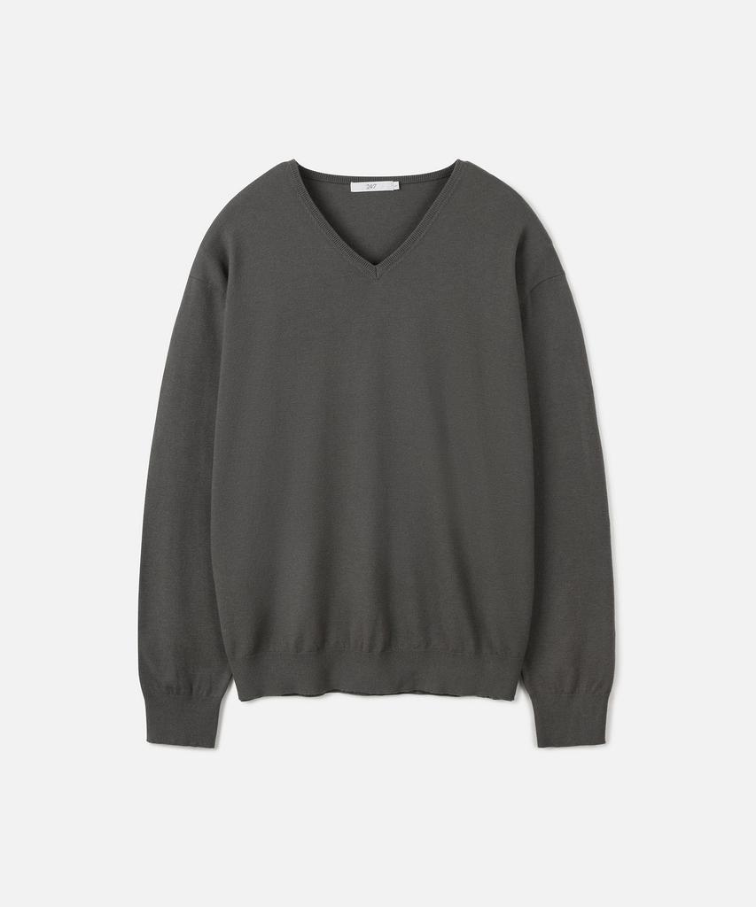 247SERIES Fine Ribbed V-Neck 12Gg Knit Khaki
