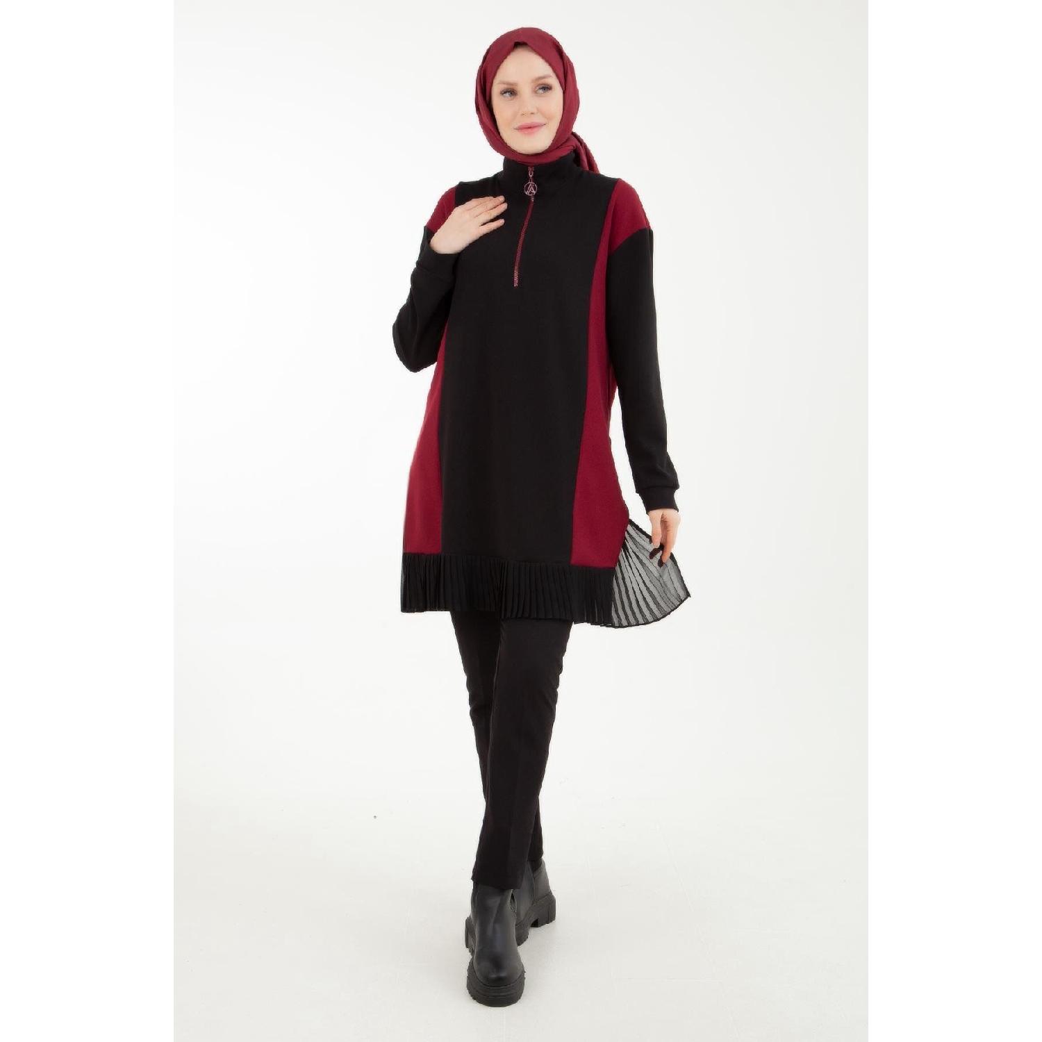 

Armine Trend Front Zipper Pleat Detailed Tunic-maroon 23kt448 40 алабама багровый