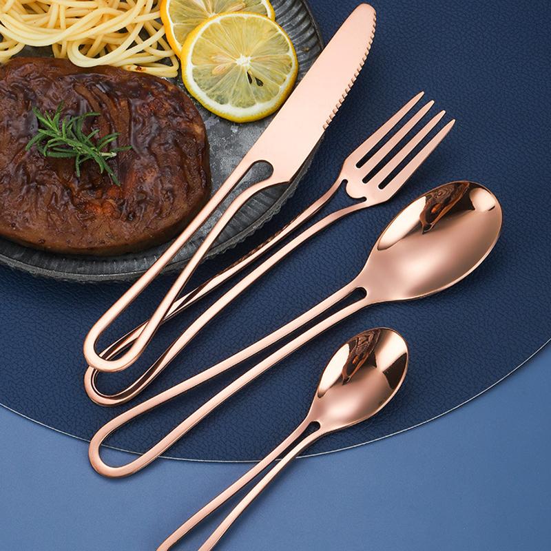 4Pcs/1Set Novelty Dinnerware Tableware Set 304 Stainless Steel Reusable Travel Cutlery Spoon Fork Knife Camping Utensils