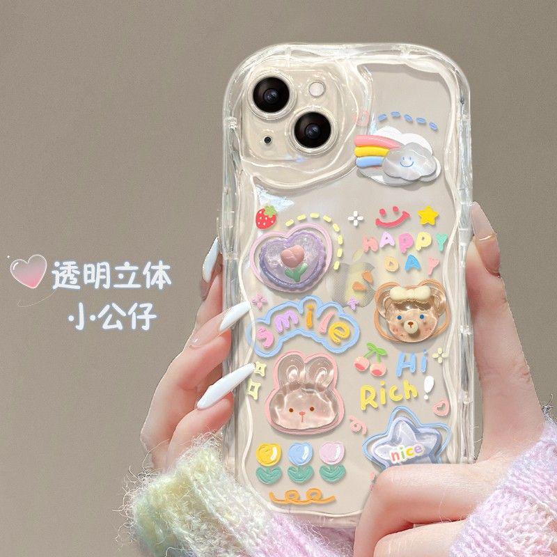 Korean Cute 3D Bear Flower Wrist Chain Case for Samsung Galaxy S25 FE S26 Ultra Plus A57 A37 A17 A56 A07 A55 A36 A16 5G Shell Samsung A06