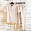 Herren Hemd+Hose Zweiteiliges Set Sommer Herren Baumwolle Leinen Anzug Mode Klassische Hemden Männlich Business Casual Strand T-Shirts Outfits