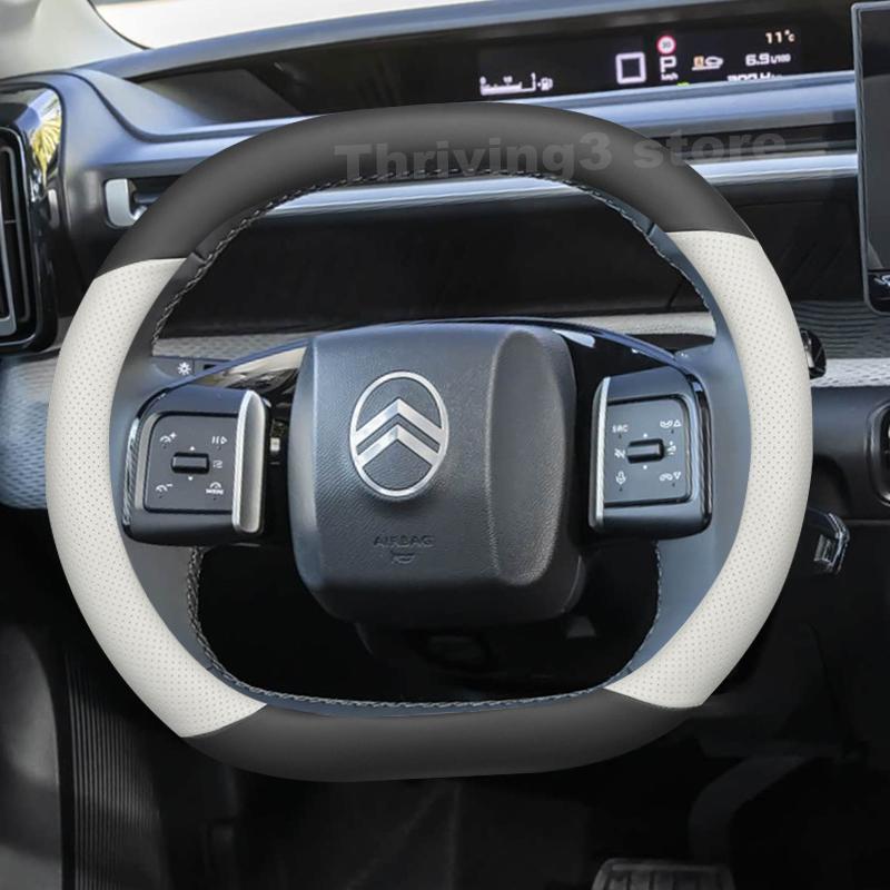 Leather Car Steering Wheel Cover For Citroen C3 Hybrid e C3 2023 2024 2025 Non-slip Auto interior Citroen e C3 Accessories 2025