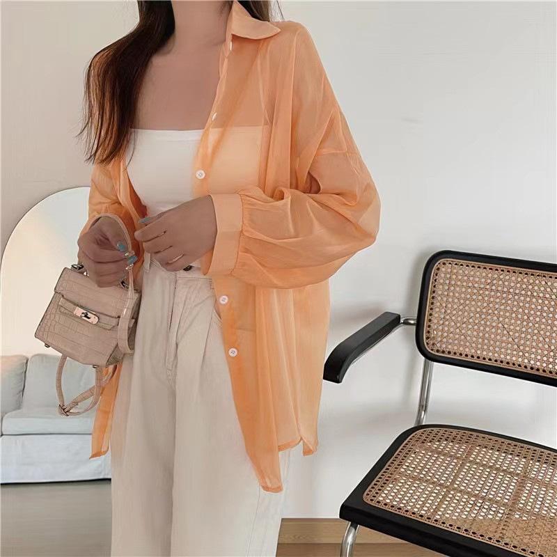 Women's Lightweight Summer Ice-Silk Sun-Protective Shirt with Flowing Drape, Solid-Color Top