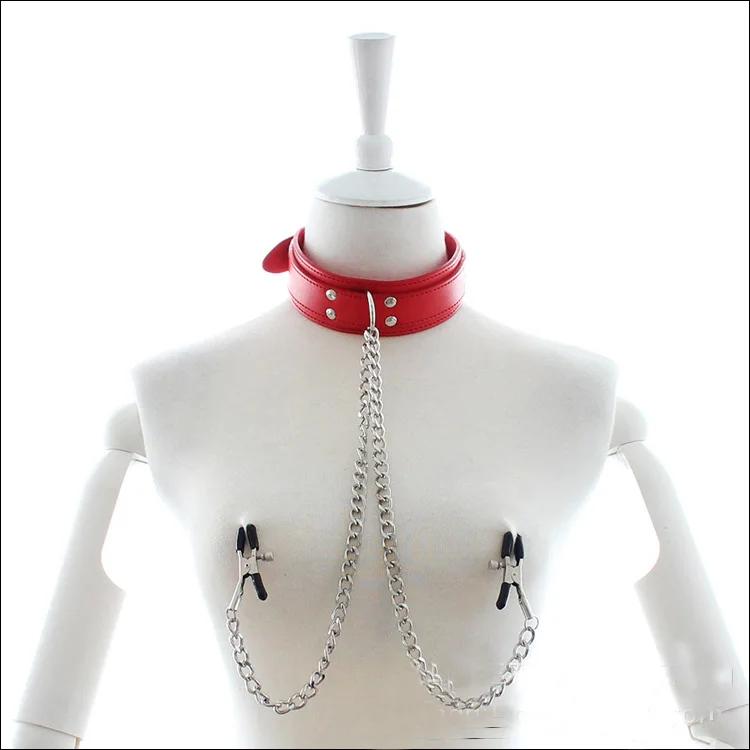Bdsm Leather Choker Sexy Neck Collar With Nipple Breast Clamp Clip Chain Adult Sex Toys For Women Couples Flirting Erotic Games
