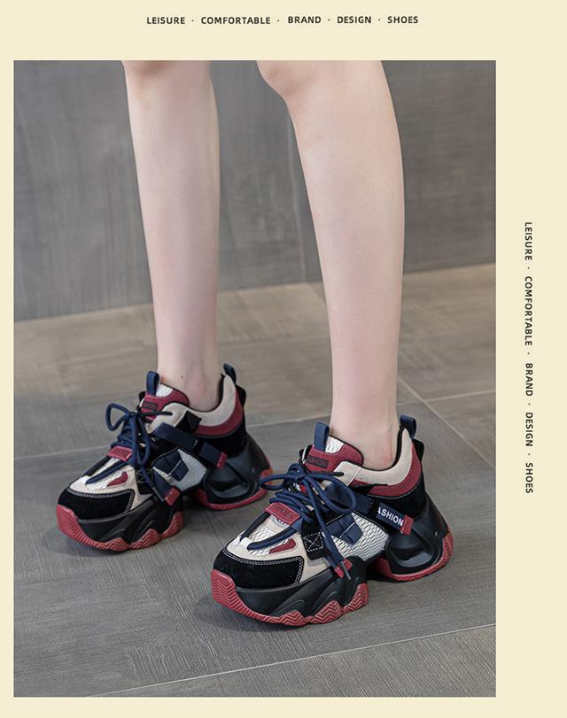 Spring and Autumn New Ins Trendy Cool Thick Bottom Dad Shoes Women's Colorful Versatile Small Height Increasing Sports and Leisure Shoes