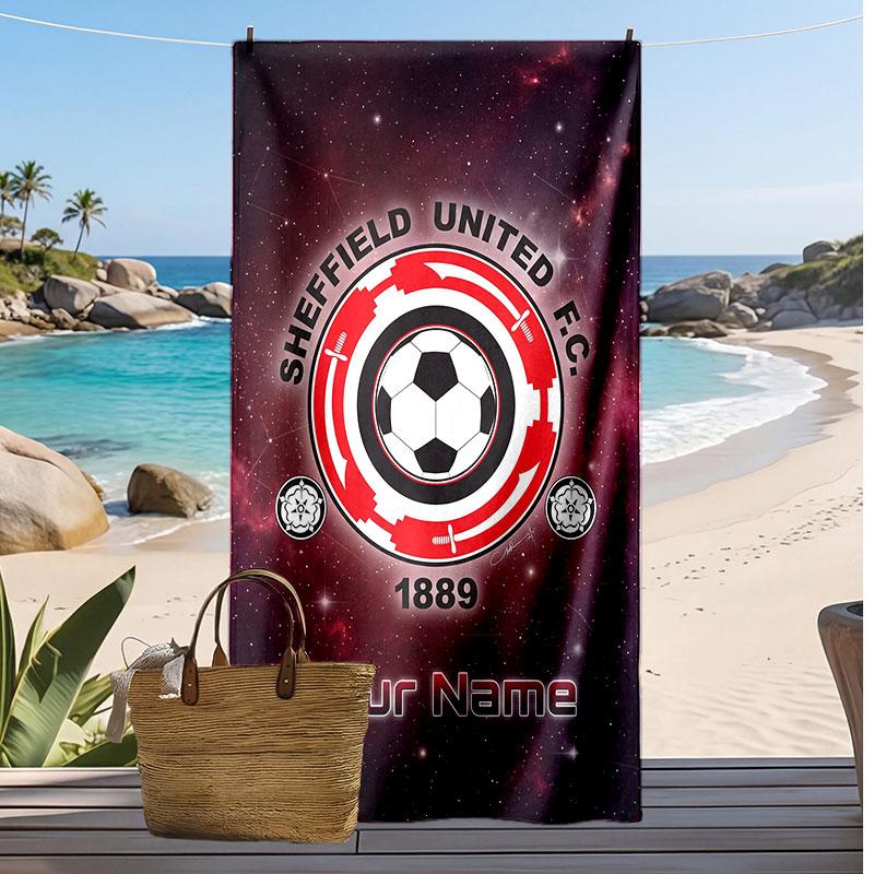 Sheffield United FC Personalized Printed Beach Towel Soccer Logo Support Custom Name Text Absorbent Towel For Sport Travel Special Gift