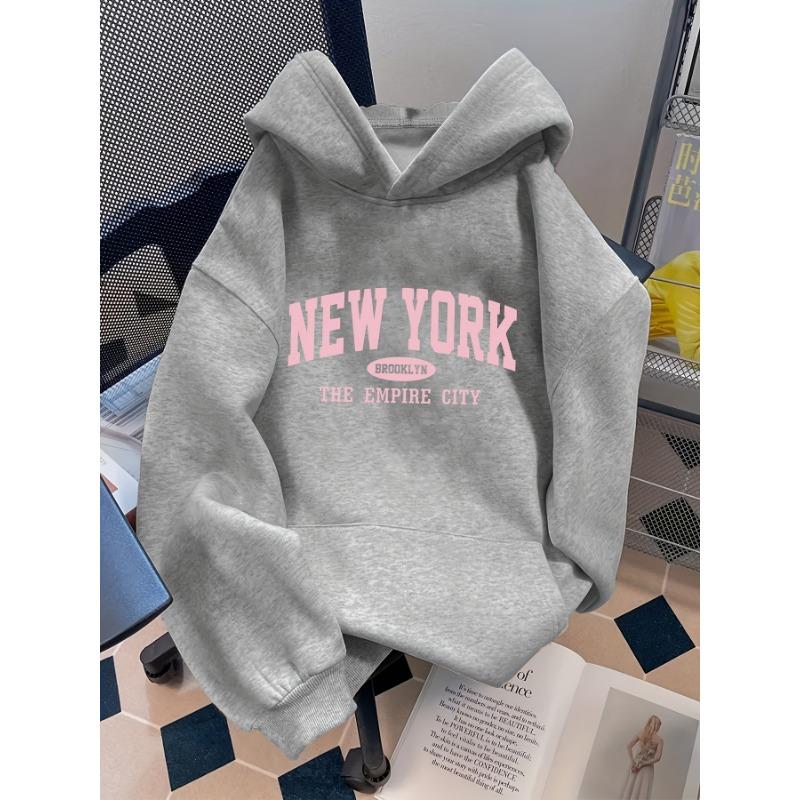 Women Loose Letter Pattern Fashion Hoodie Casual Style Geometric pattern Hooded Collar Casual Long Sleeve Pullover with Pockets