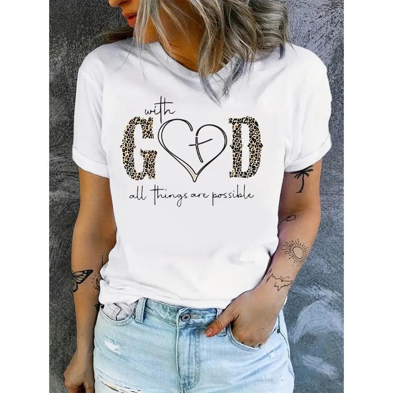 Crew Neck T-Shirt Casual Short Sleeve T-Shirt for Spring & Summer Women's Clothing