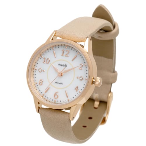 

Fieldwork Women s Analog Watch with Leather Strap, Solar Powered, Beige, SO Taeyang ASS179-1, Beige, Pink, Gray, and Brown