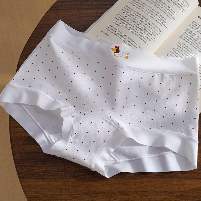 Ladies Spring and Autumn Lovely Pure Cotton 10A Bacteriostatic Extended Crotch Mid Waist Small Flat Angle Briefs L белый