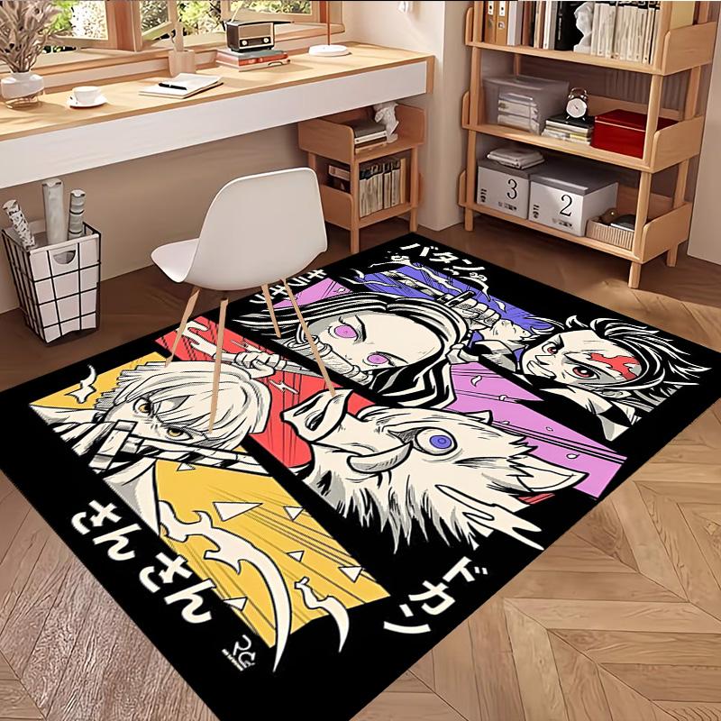 Demon Slayer Print Rug, Washable Floor Carpet, For Entryway Dorm Laundry Room Office Study, Home Decor Birthday Christmas Gift