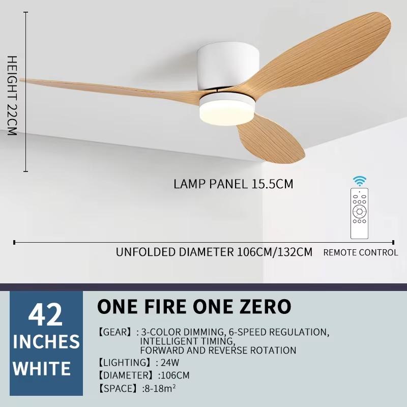 Ventilador de teto moderno com luz LED, motor DC, grande volume de ar, controle remoto para cozinha, quarto, sala de jantar, pátio